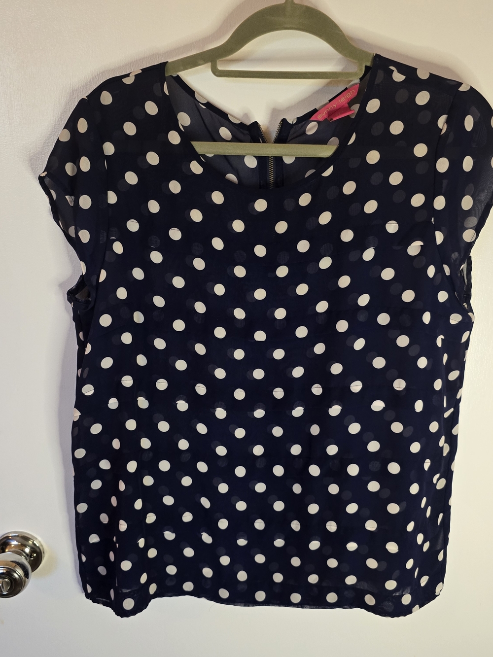 Sunny Leigh Navy and White Polka Dot Blouse